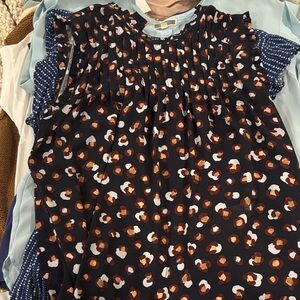 Ann Taylor Navy and Brown Patterned Top